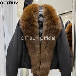 OFTBUY Large Real Fox Fur Collar White Duck Down Coat Women Jacket Winter Warm Thick Belt Detail Fashion Outerwear
