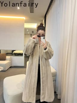YOLANFAIRY Fully Let‑out Craft Velvet Grade Whole Mink Real Fur Coats Woman Elegant Winter Natural Fur Jacket Long 120cmOvercoat