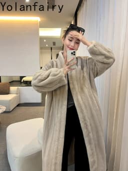 YOLANFAIRY Fully Let‑out Craft Velvet Grade Whole Mink Real Fur Coats Woman Elegant Winter Natural Fur Jacket Long 120cmOvercoat