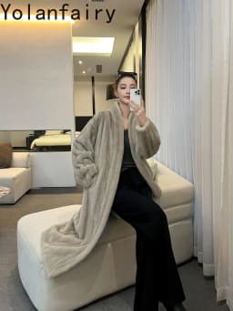 YOLANFAIRY Fully Let‑out Craft Velvet Grade Whole Mink Real Fur Coats Woman Elegant Winter Natural Fur Jacket Long 120cmOvercoat