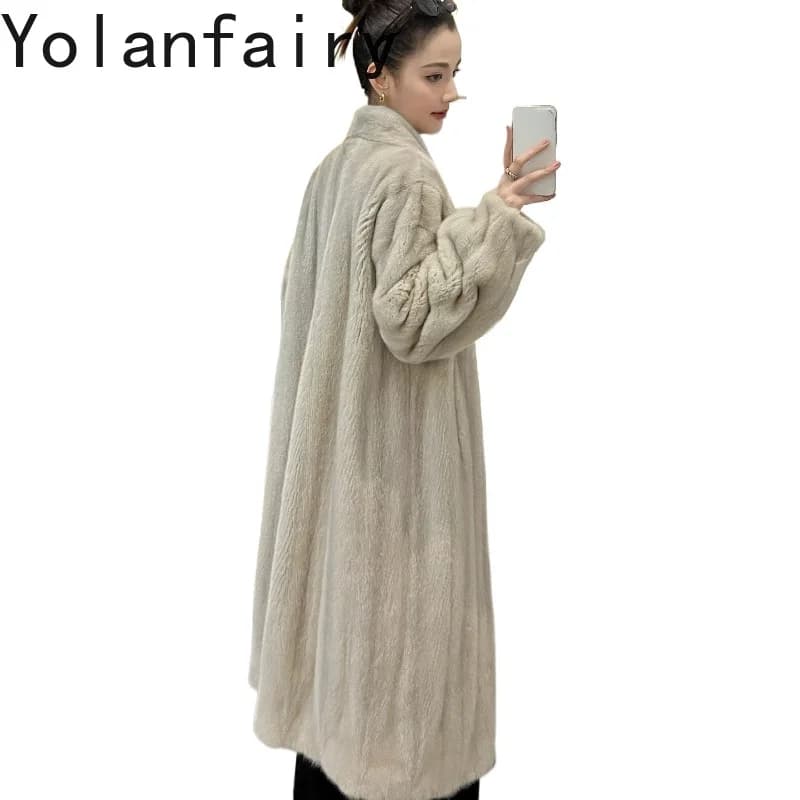 YOLANFAIRY Fully Let‑out Craft Velvet Grade Whole Mink Real Fur Coats Woman Elegant Winter Natural Fur Jacket Long 120cmOvercoat