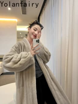 YOLANFAIRY Fully Let‑out Craft Velvet Grade Whole Mink Real Fur Coats Woman Elegant Winter Natural Fur Jacket Long 120cmOvercoat