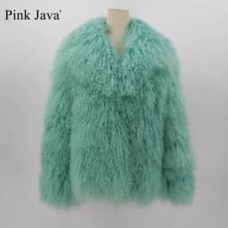 PINK JAVA QC23056 new arrival real mongolia sheep fur jackets women winter fur coat wholesale hot sale