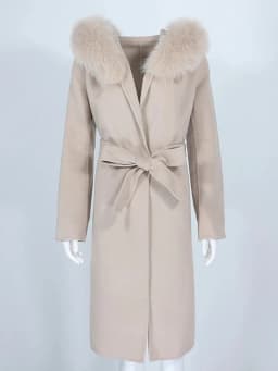 OFTBUY Real Fur Coat Winter Jacket Women Natural Fox Fur Collar Hooded Cashmere Wool Blends Long Outerwear Lady Streetwear