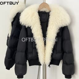 OFTBUY Female New Winter 90 Duck Down Jacket Women Real Lamb Fur Coat Short Warm Natural Fur Clothing Fashion Puffer Outerwear