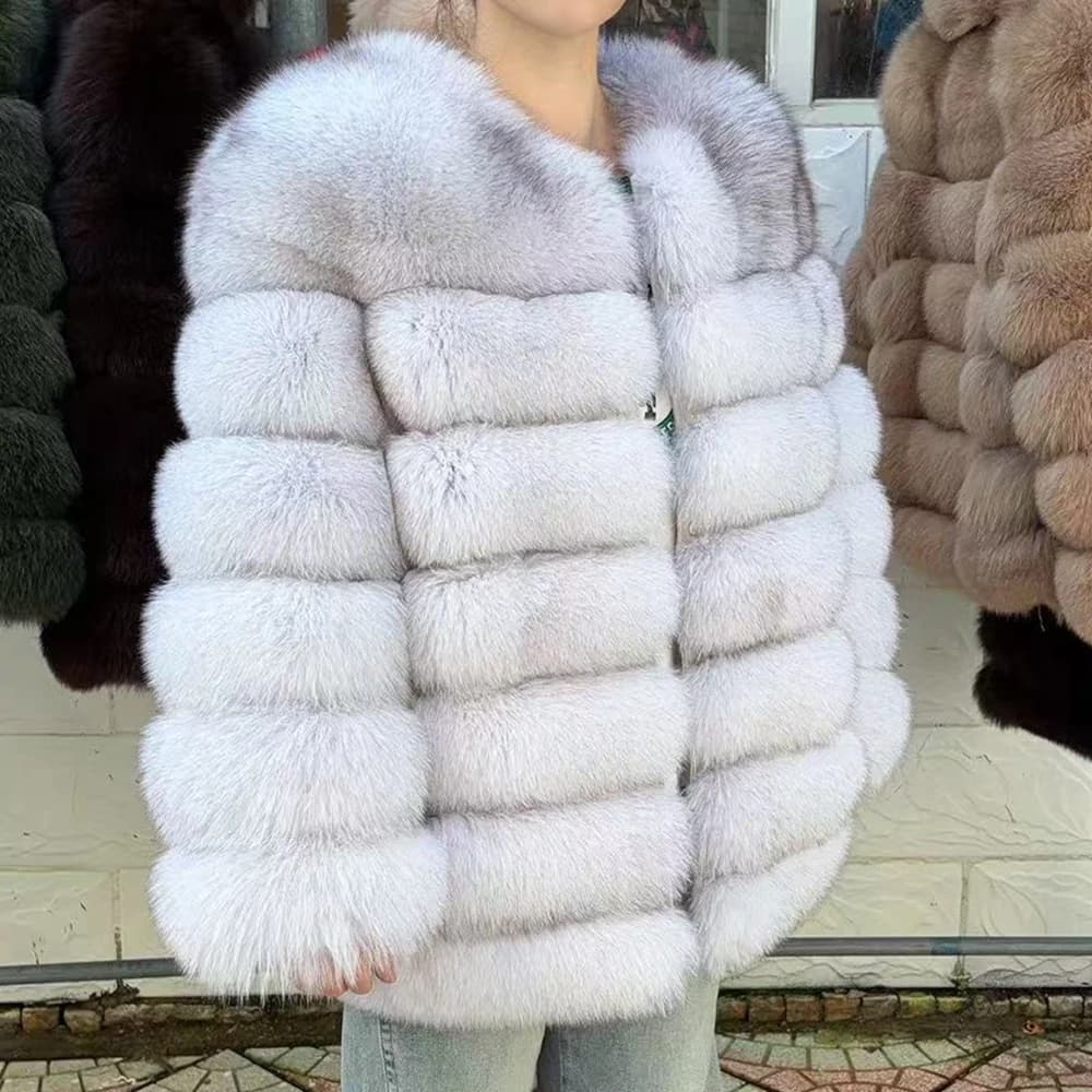 QUEENTINA Fox Fur 70cm Coat Real Winter Women'S New Fashion Furry 2025 Leather And Skin White Natural New In Coats & Jackets