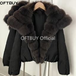 OFTBUY Large Natural Fox Raccoon Fur Parkas Female Outwear Short Puffer Coat Women 2026 New Thick 90% White Duck Down Jacket