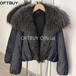 OFTBUY Large Natural Fox Raccoon Fur Parkas Female Outwear Short Puffer Coat Women 2026 New Thick 90% White Duck Down Jacket