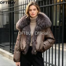 OFTBUY Large Natural Fox Raccoon Fur Parkas Female Outwear Short Puffer Coat Women 2026 New Thick 90% White Duck Down Jacket