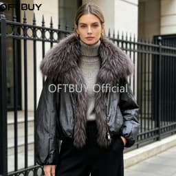 OFTBUY Large Natural Fox Raccoon Fur Parkas Female Outwear Short Puffer Coat Women 2026 New Thick 90% White Duck Down Jacket