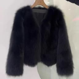 Haining New Style Thickened Fur Coat Young Fashionable Mid-Length Outerwear for Autumn Winter V-Neck Warmth Daily Wear