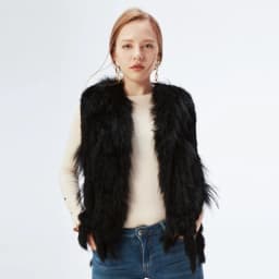 Women's Real Rabbit Fur Vest Knit Natural Leather Tassel Waistcoat Raccoon Fur Collar Winter Knitted Jacket Coat Wholesale