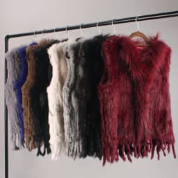 Women's Real Rabbit Fur Vest Knit Natural Leather Tassel Waistcoat Raccoon Fur Collar Winter Knitted Jacket Coat Wholesale