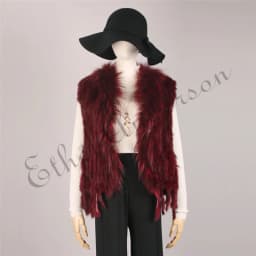 Women's Real Rabbit Fur Vest Knit Natural Leather Tassel Waistcoat Raccoon Fur Collar Winter Knitted Jacket Coat Wholesale