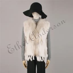 Women's Real Rabbit Fur Vest Knit Natural Leather Tassel Waistcoat Raccoon Fur Collar Winter Knitted Jacket Coat Wholesale
