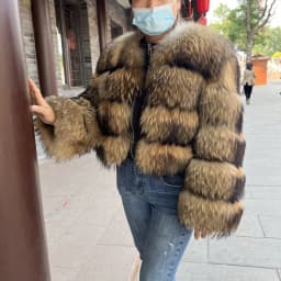 BBEIZIRU Women's Real Raccoon Fur Coat Winter Long Sleeve Natural Luxury Thick Warm Jacket for Fashionable Cold Weather