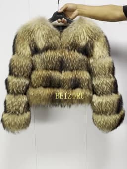 BBEIZIRU Women's Real Raccoon Fur Coat Winter Long Sleeve Natural Luxury Thick Warm Jacket for Fashionable Cold Weather