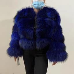BBEIZIRU Women's Real Raccoon Fur Coat Winter Long Sleeve Natural Luxury Thick Warm Jacket for Fashionable Cold Weather