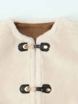 Women's Vintage Style Furry Short Jacket Loose Fit Warm Casual Knot Button Closure Spring 2026 Fashion Ladies' Outerwear