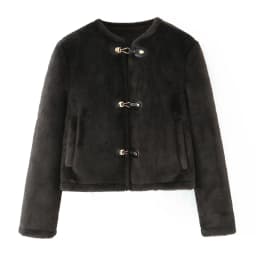 Women's Vintage Style Furry Short Jacket Loose Fit Warm Casual Knot Button Closure Spring 2026 Fashion Ladies' Outerwear