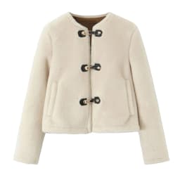 Women's Vintage Style Furry Short Jacket Loose Fit Warm Casual Knot Button Closure Spring 2026 Fashion Ladies' Outerwear