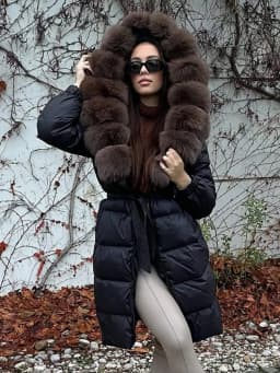 2025 New Winter Puffer Belted Jacket Women Large Real Fox Fur Hooded Thicken Warm 90% White Duck Down Coat Waterproof Long Parka