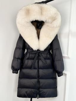 2025 New Winter Puffer Belted Jacket Women Large Real Fox Fur Hooded Thicken Warm 90% White Duck Down Coat Waterproof Long Parka