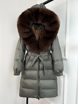 2025 New Winter Puffer Belted Jacket Women Large Real Fox Fur Hooded Thicken Warm 90% White Duck Down Coat Waterproof Long Parka