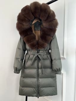 2025 New Winter Puffer Belted Jacket Women Large Real Fox Fur Hooded Thicken Warm 90% White Duck Down Coat Waterproof Long Parka