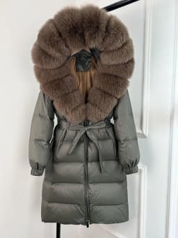 2025 New Winter Puffer Belted Jacket Women Large Real Fox Fur Hooded Thicken Warm 90% White Duck Down Coat Waterproof Long Parka