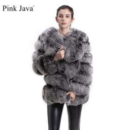 pink java QC8066 high quality women real fox fur coat wihter warm thick fox fur jacket genuine fur short coat long sleeves