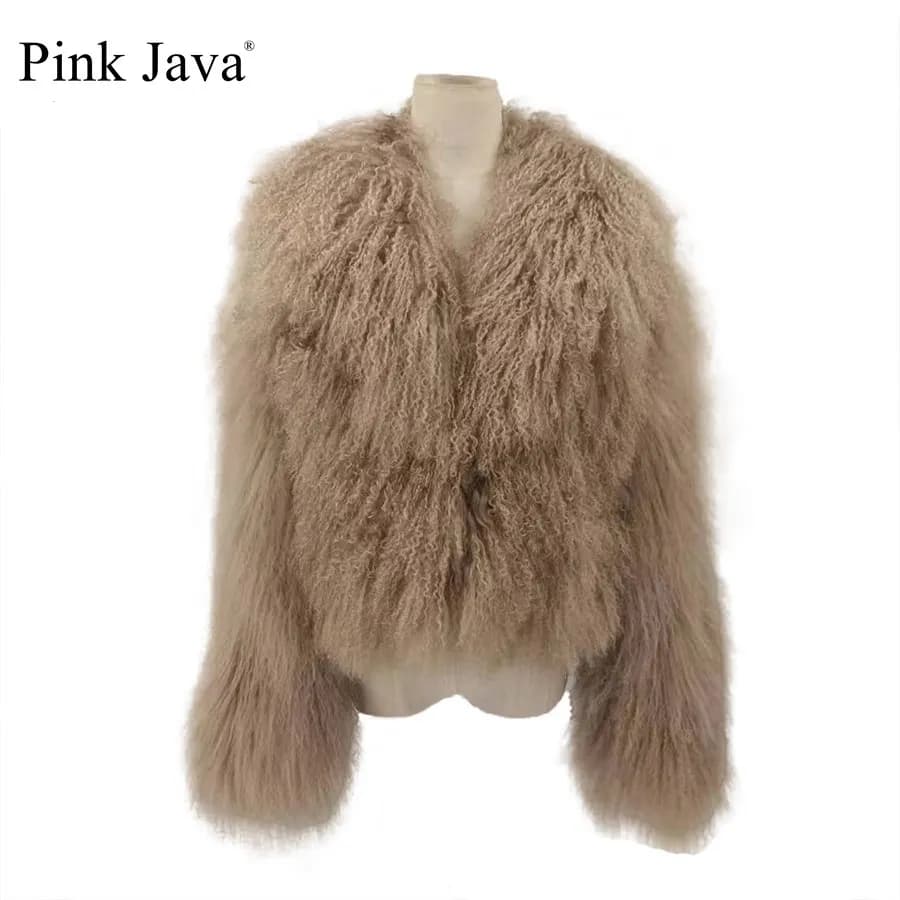 PINK JAVA QC23050 new arrival real mongolia sheep fur jackets women winter fur coat wholesale hot sale