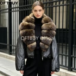 OFTBUY 90% White Duck Down Coat Luxury Winter Puffer Jacket Women Female Real Natural Fox Raccoon Fur Thick Warm Parkas