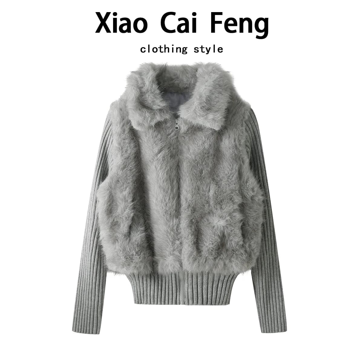 Warmth Fur Short Coat Women's Winter Fashion Knitted Padded Jacket Design Sense Splice Eco-friendly Leatherette Top Trend