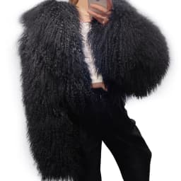 YOLOAgain 2025 Autumn Winter Warm Turn-Down Collar Real Mongolia Sheep Fur Jacket Coat Women Short Black Sheep Fur Jacket Female