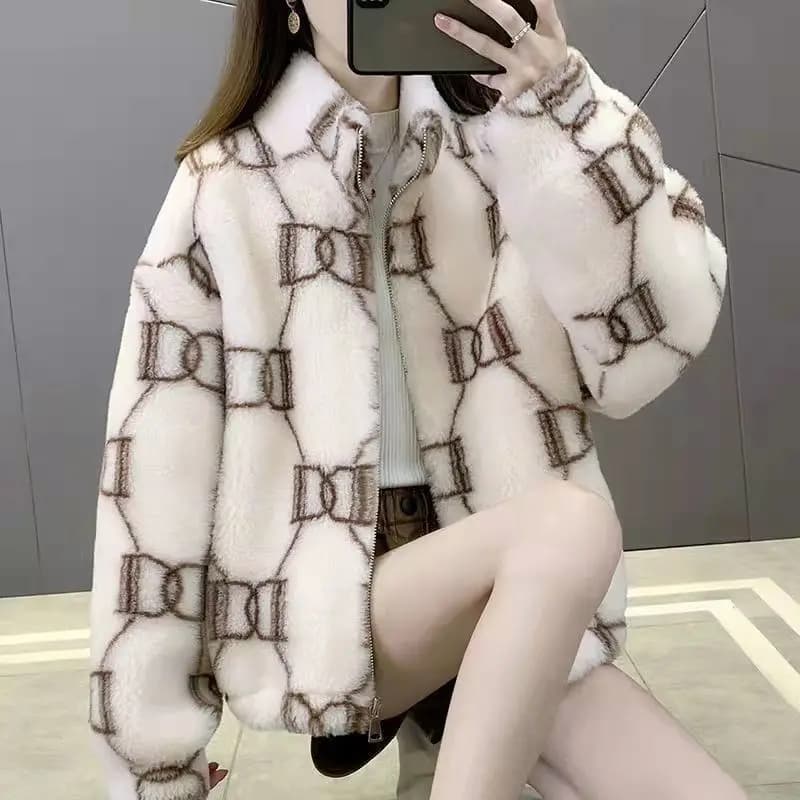 Double-Sided Long Plush Jacket Women's Loose Fit Winter Coat Thickened Cotton Lamb Fur Casual Style Fashion Outerwear