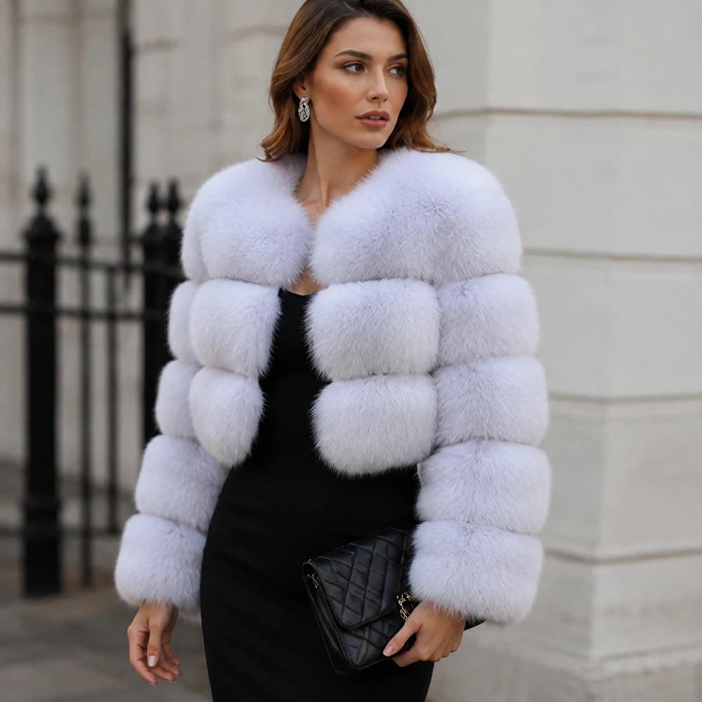 QUEENTINA Real Fox Fur Coat 30cm Women'S New Fashion Winter Leather And Skin White Clothing Natural New In Coats & Jackets