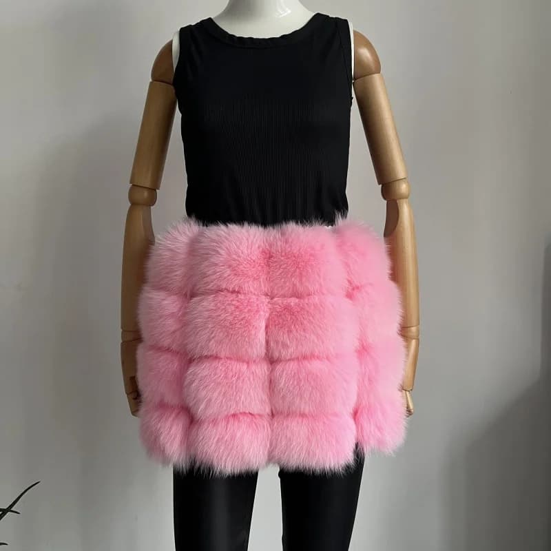 BEIZIRU Women's Real Fox Fur Mini Pencil Skirt Fashion Warm Stylish Skirts