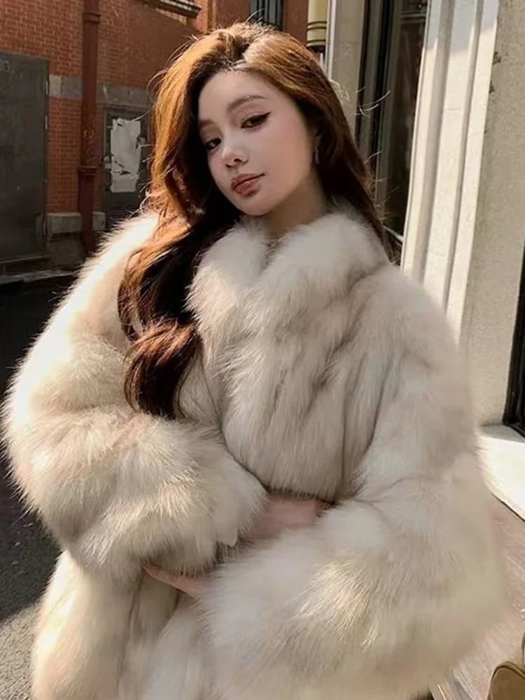 Sun Island New Whole Skin Fur Coat Women Winter Stand Collar Slimming Popular Mink Fur Long Sleeve Coat Warmth Commute Style