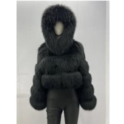 BEIZIRU Women's Winter Fur Coat Hooded Luxury Real Raccoon Top Furry Jackets Warm Thick Natural Long Sleeve Outerwear