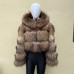 BEIZIRU Women's Winter Fur Coat Hooded Luxury Real Raccoon Top Furry Jackets Warm Thick Natural Long Sleeve Outerwear