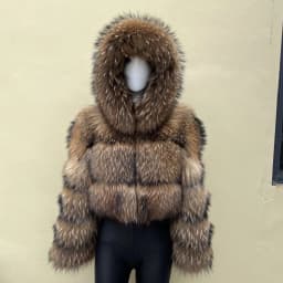 BEIZIRU Women's Winter Fur Coat Hooded Luxury Real Raccoon Top Furry Jackets Warm Thick Natural Long Sleeve Outerwear