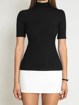 Summer 2025 Turtleneck Half Sleeve Mini Dresses French Style Fashion Elegant Black And White Patchwork Bodycon Dress