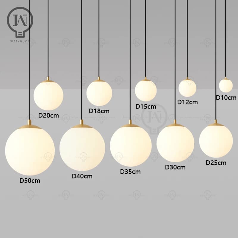 White circular glass ball pendant light, bar restaurant shop decorative light, study room bedroom light, bar desk lamp