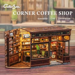 CUTEBEE Book Nook Kit 3D DIY Dollhouse with LED Light Bookshelf Insert Street Shop Series Miniature Model For Home Party Decor