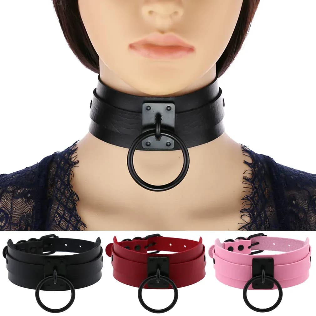 Harajuku Gothic Night club Saloon Wild Rock and roll Exaggerate Different Cortex Black ring Hanging rings Choker Collar O-shape