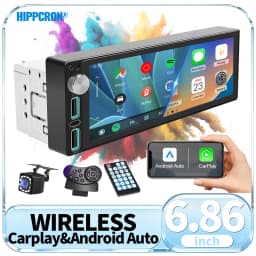 HIPPCRON Car Radio 6.86" Wireless Carplay Android Auto 1Din Car Stereo Multimedia Video BT5.0 FM USB Type-C Charge MP5 Player