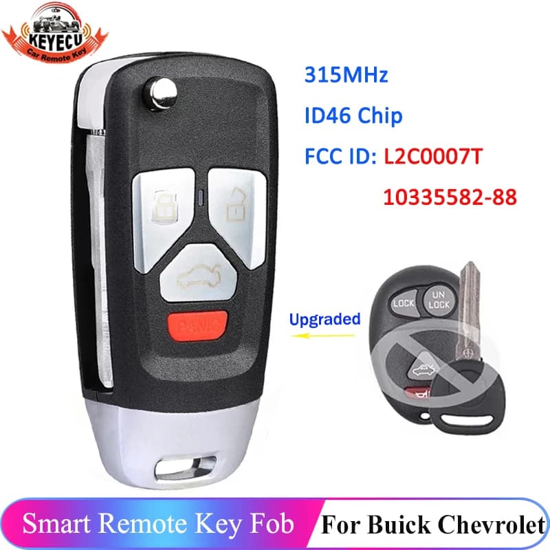 KEYECU L2C0007T 10335582-88 Upgraded For Buick Chevrolet For Pontiac Hummer H3 Flip Remote Key 4 Buttons Fob 315MHz ID46 Chip