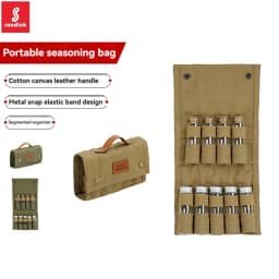 SUNDICK Outdoor Camping Seasoning Bottle Storage Bag, Barbecue Glass Seasoning Bottle Combination Set, Canvas Bag
