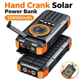 Hand Crank Generator Solar Power Bank High Capacity, Wireless Charger with 4 Built-in Cables, , LED Light for Outdoor Emergency